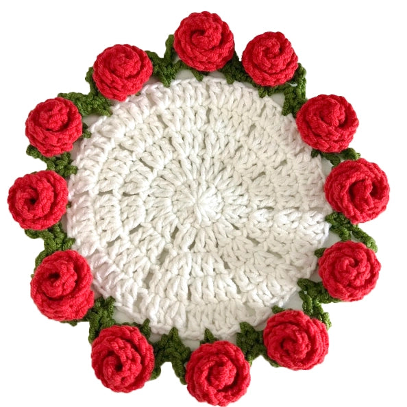 Crochet Kit - Rose Flower with Basket Coaster