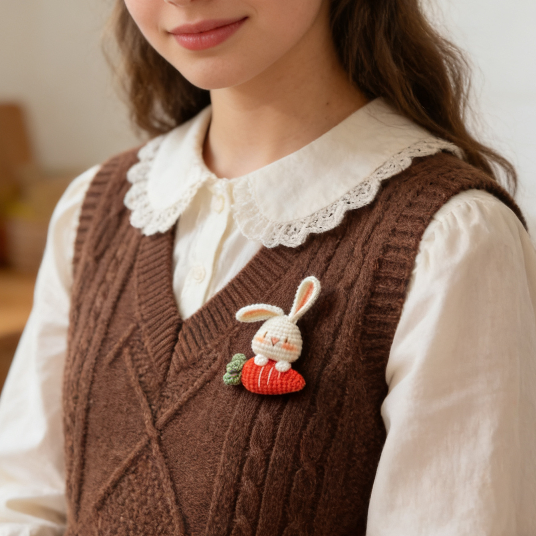 Cute Bunny Brooch | Handmade Wool Yarn Crochet Pin Accessory