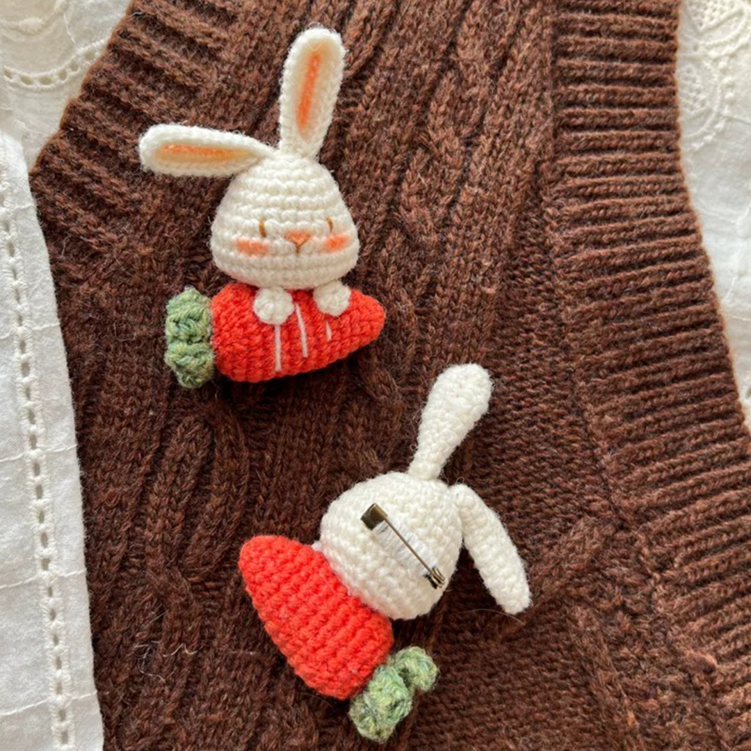 Cute Bunny Brooch | Handmade Wool Yarn Crochet Pin Accessory