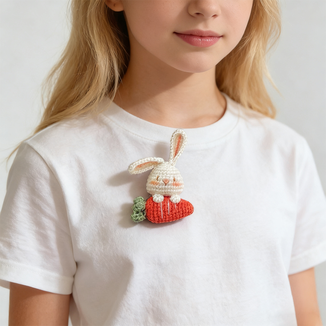 Cute Bunny Brooch | Handmade Wool Yarn Crochet Pin Accessory