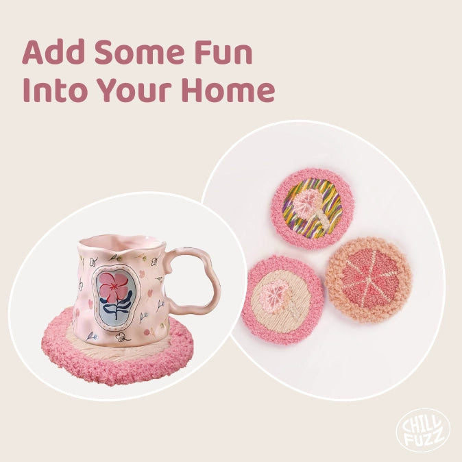 Bundle - Pink Mushroom Coaster Crochet Kit Set of 3