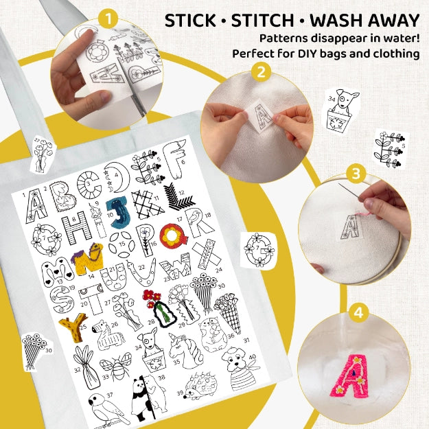 Bundle - Beginner Embroidery Kit - 26-Alphabet + Floral + Animal Complete Embroidery Set