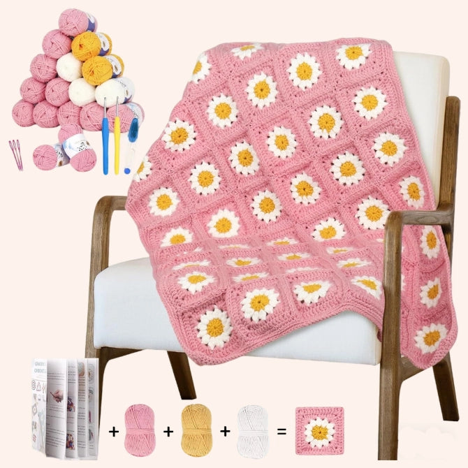 Crochet Kit - Little Daisy Blanket Material Kit Set