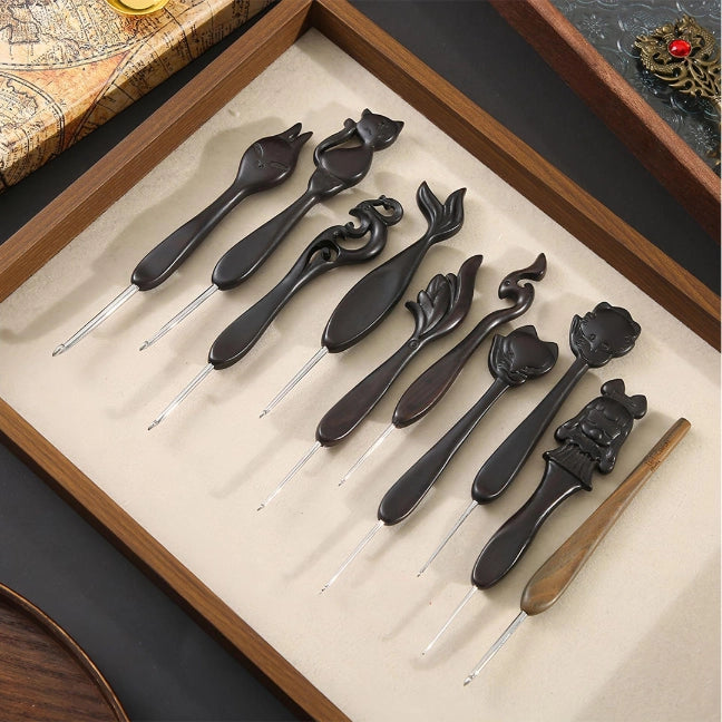 Crochet Tool - Solid Wood and Stainless Steel Crochet Hook with Pattern