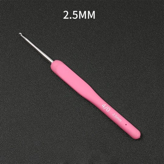 Crochet Tool - Stainless Steel Crochet Hook with Pink Soft Handle