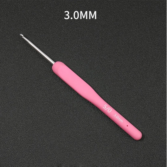 Crochet Tool - Stainless Steel Crochet Hook with Pink Soft Handle