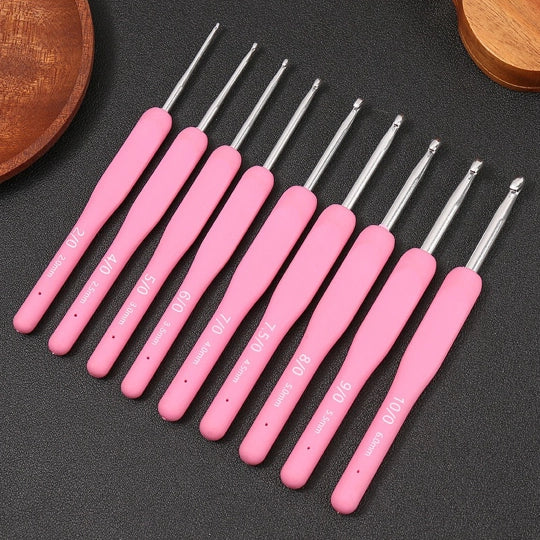 Crochet Tool - Stainless Steel Crochet Hook with Pink Soft Handle