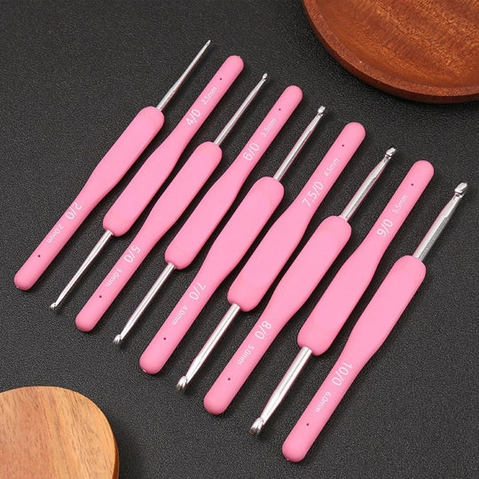 Crochet Tool - Stainless Steel Crochet Hook with Pink Soft Handle
