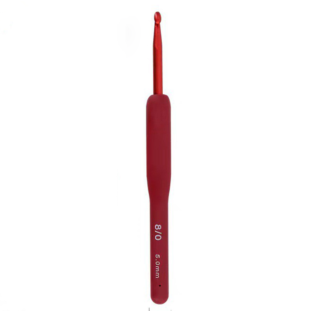 Crochet Tool - Stainless Steel Crochet Hook with red Soft Handle