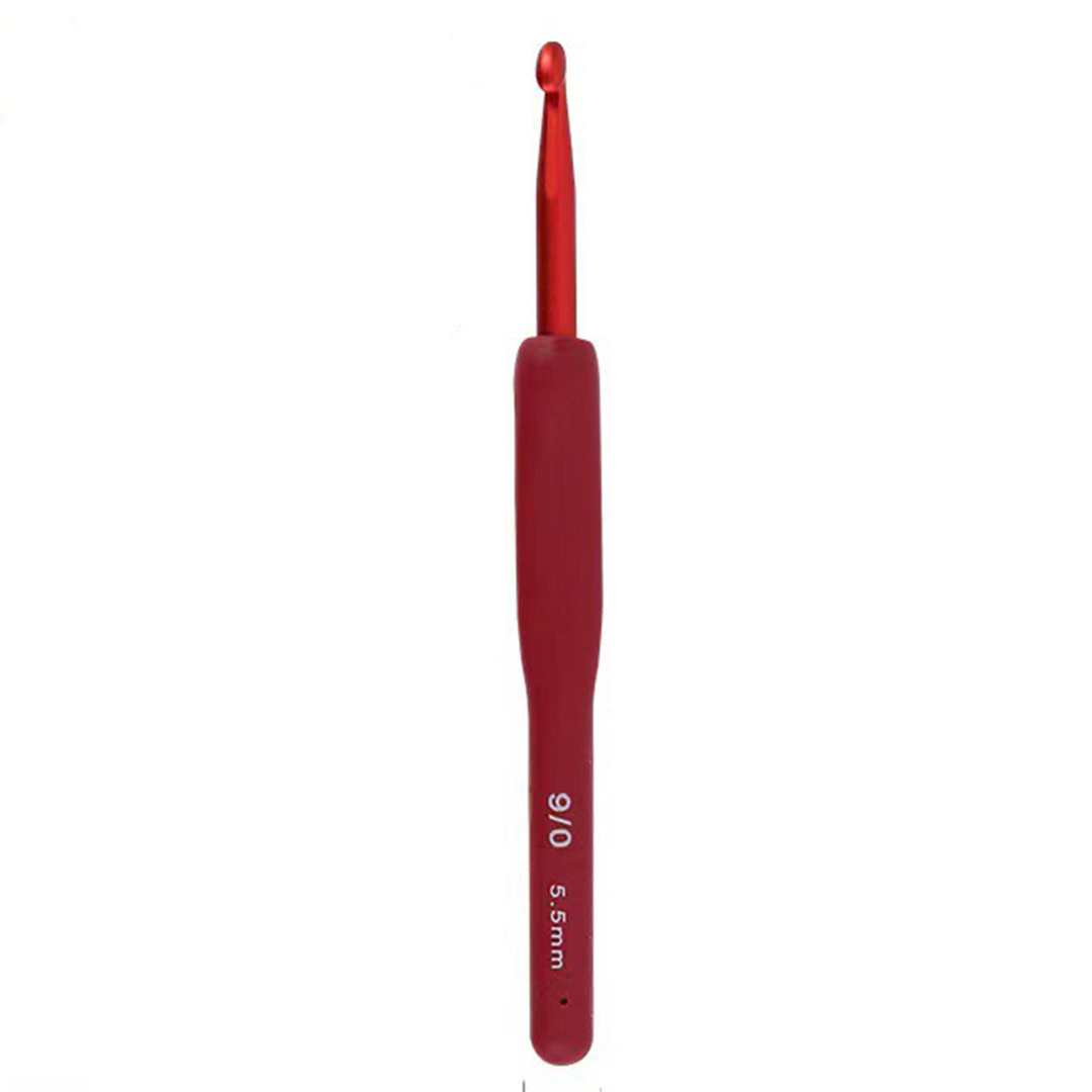 Crochet Tool - Stainless Steel Crochet Hook with red Soft Handle