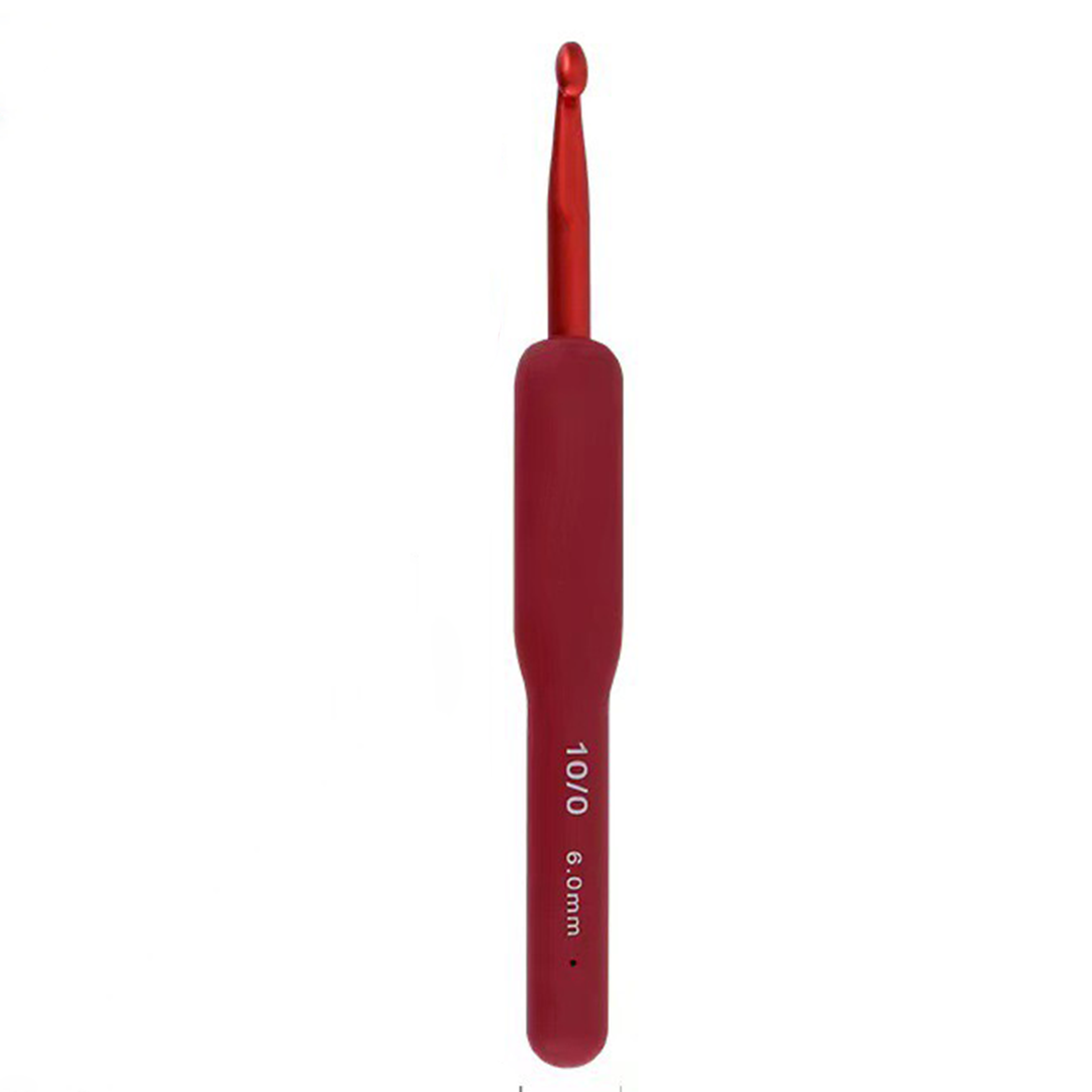 Crochet Tool - Stainless Steel Crochet Hook with red Soft Handle