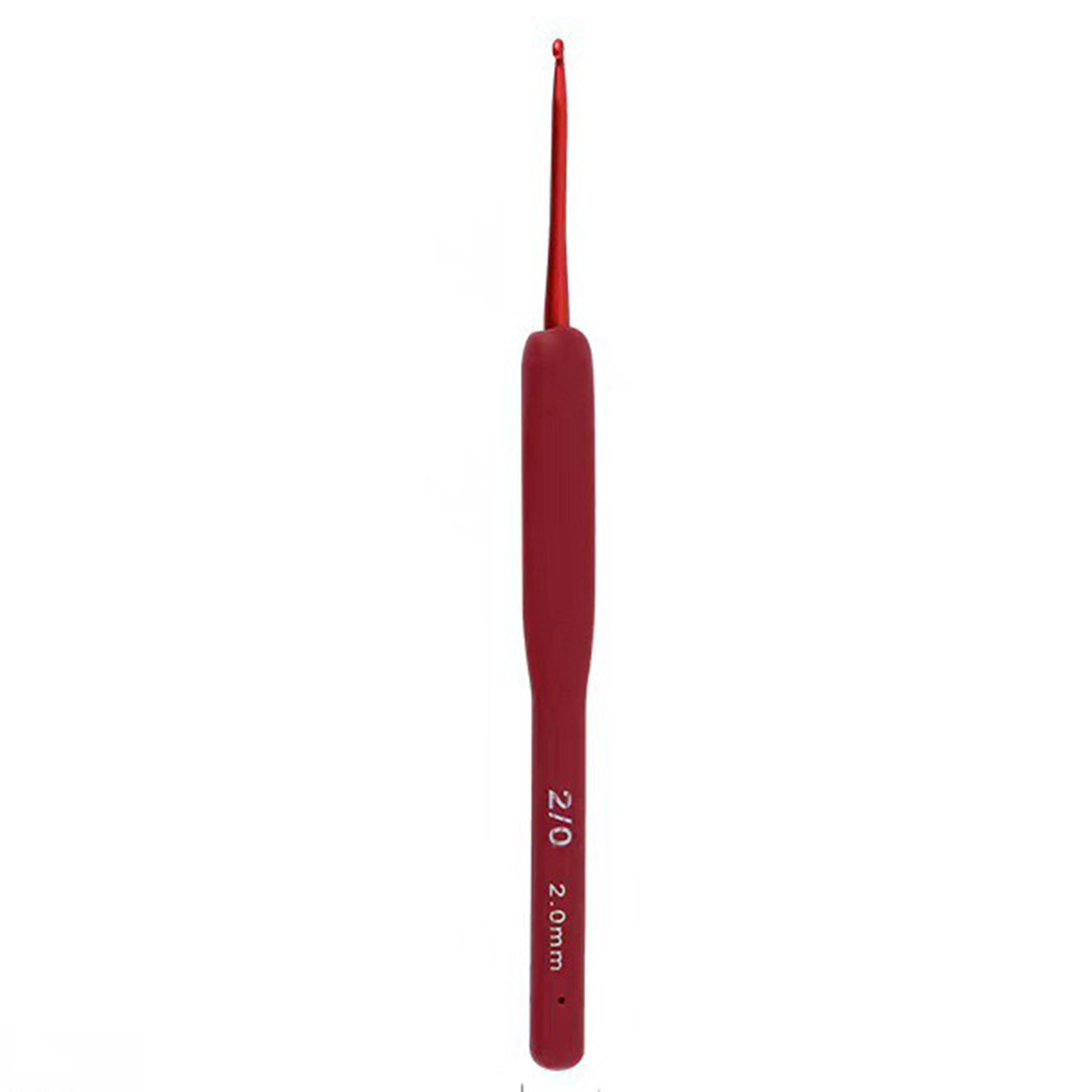 Crochet Tool - Stainless Steel Crochet Hook with red Soft Handle