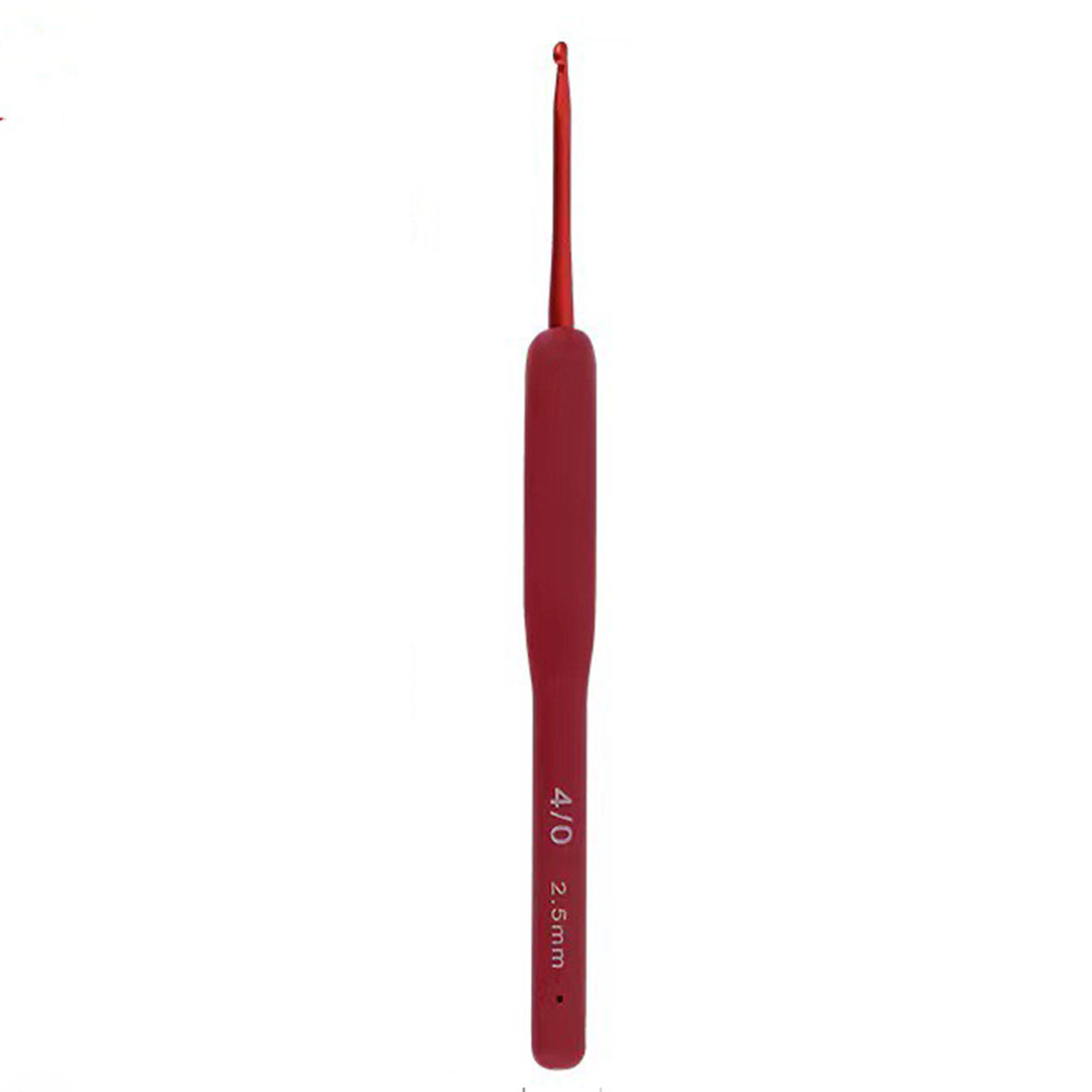 Crochet Tool - Stainless Steel Crochet Hook with red Soft Handle