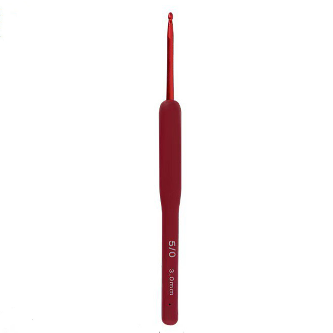 Crochet Tool - Stainless Steel Crochet Hook with red Soft Handle