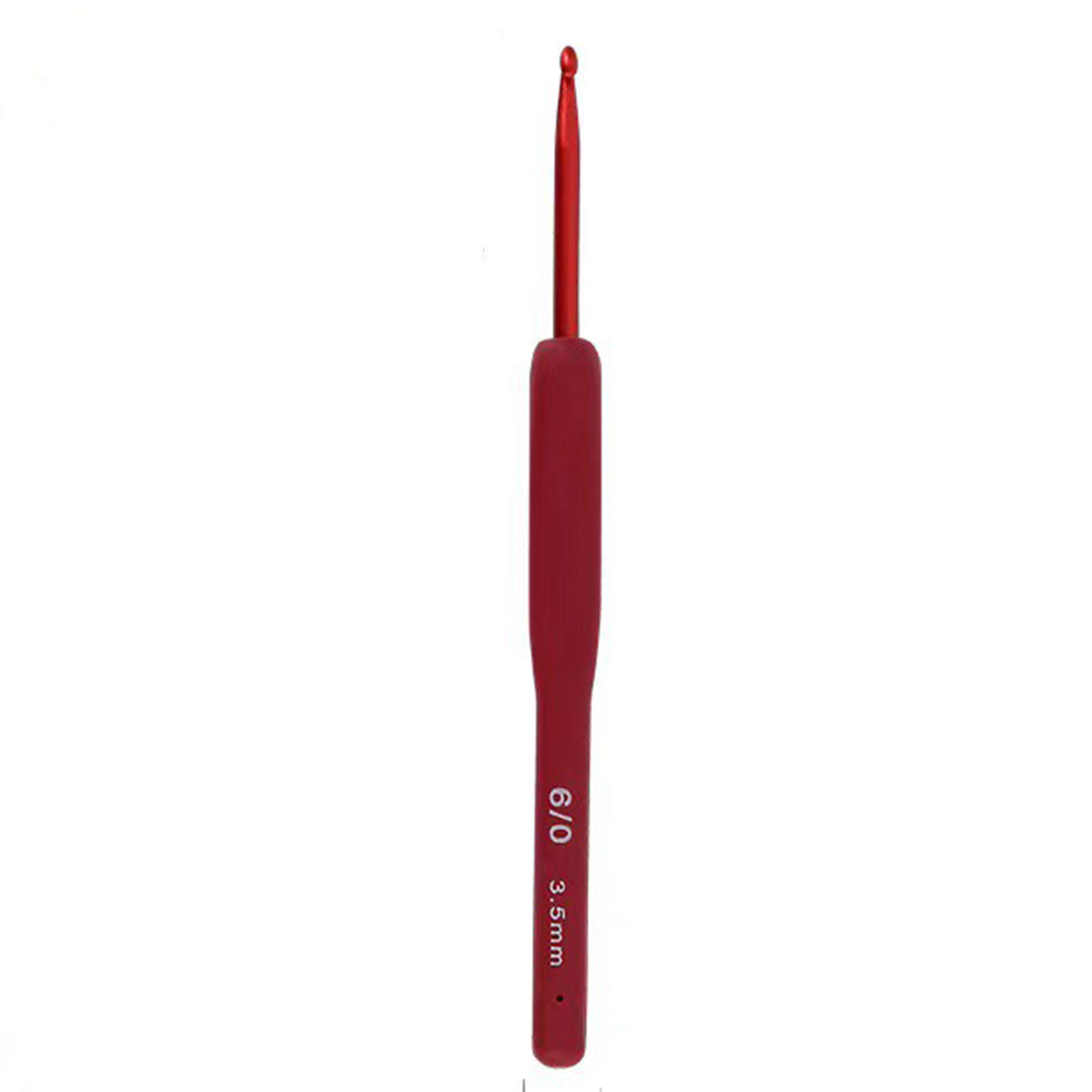 Crochet Tool - Stainless Steel Crochet Hook with red Soft Handle
