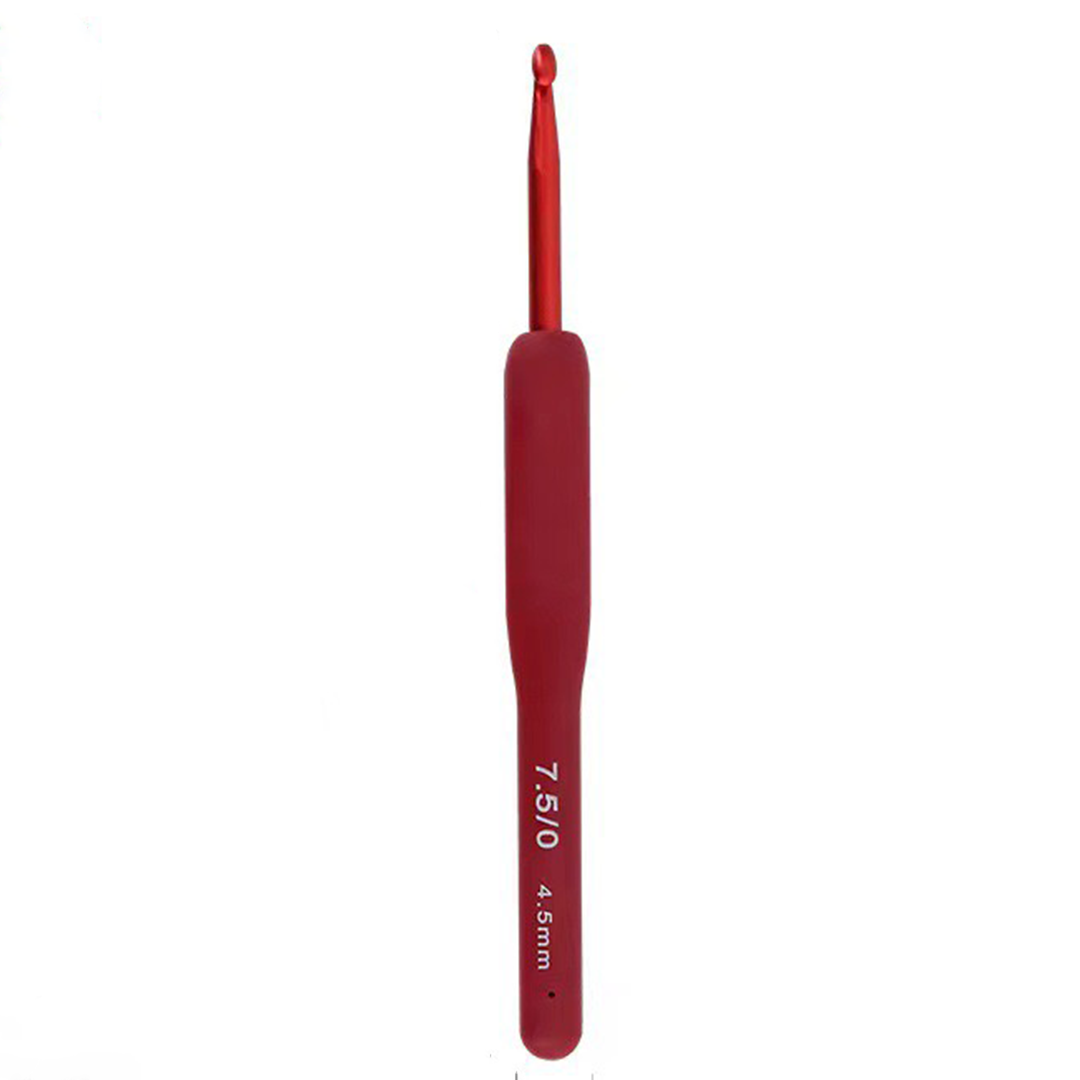Crochet Tool - Stainless Steel Crochet Hook with red Soft Handle