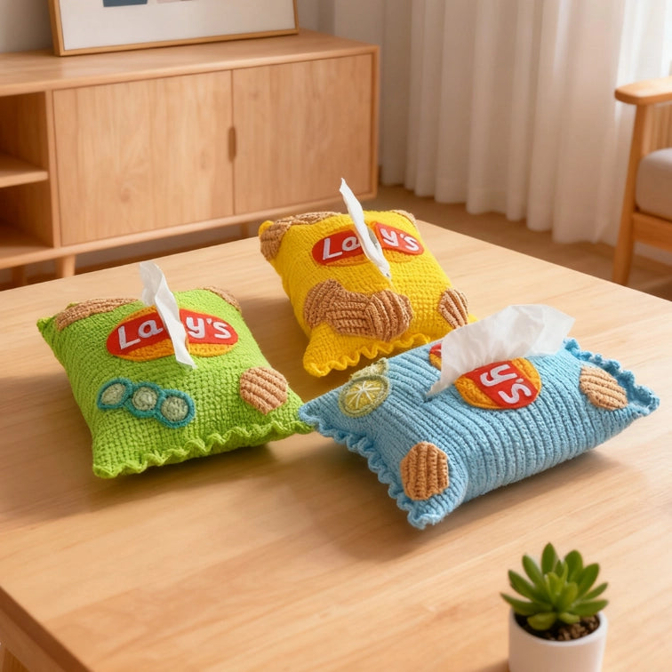 Crochet Kit - Hand-Crocheted Craft Kit for Potato Chip-Shaped Tissue Box Decoration