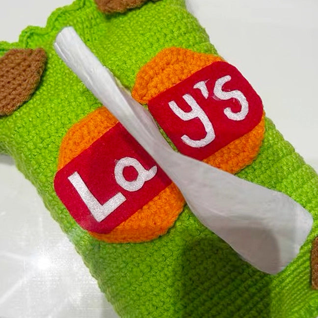Crochet Kit - Hand-Crocheted Craft Kit for Potato Chip-Shaped Tissue Box Decoration