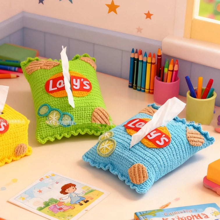 Crochet Kit - Hand-Crocheted Craft Kit for Potato Chip-Shaped Tissue Box Decoration