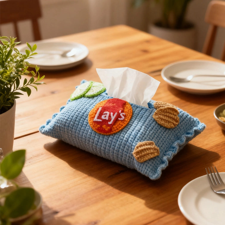 Crochet Kit - Hand-Crocheted Craft Kit for Potato Chip-Shaped Tissue Box Decoration