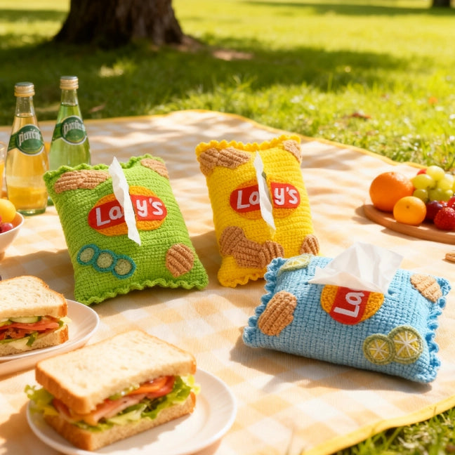 Crochet Kit - Hand-Crocheted Craft Kit for Potato Chip-Shaped Tissue Box Decoration