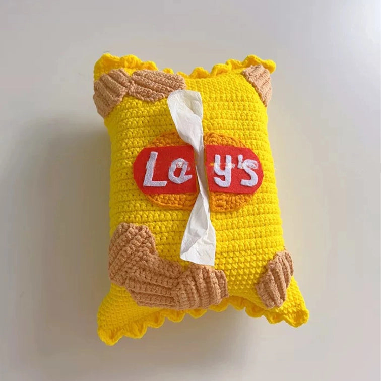 Crochet Kit - Hand-Crocheted Craft Kit for Potato Chip-Shaped Tissue Box Decoration