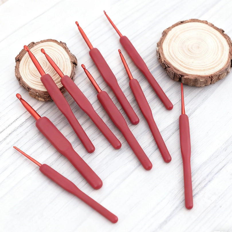 Crochet Tool - Stainless Steel Crochet Hook with red Soft Handle