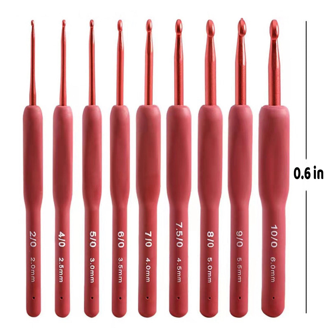 Crochet Tool - Stainless Steel Crochet Hook with red Soft Handle
