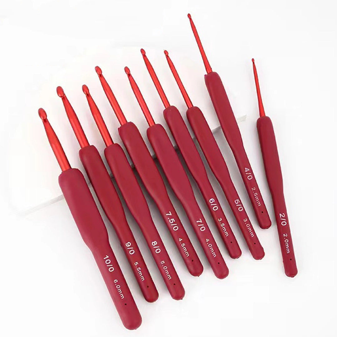 Crochet Tool - Stainless Steel Crochet Hook with red Soft Handle