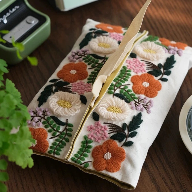 DlY Embroidery -Floral Tissue Box Cover