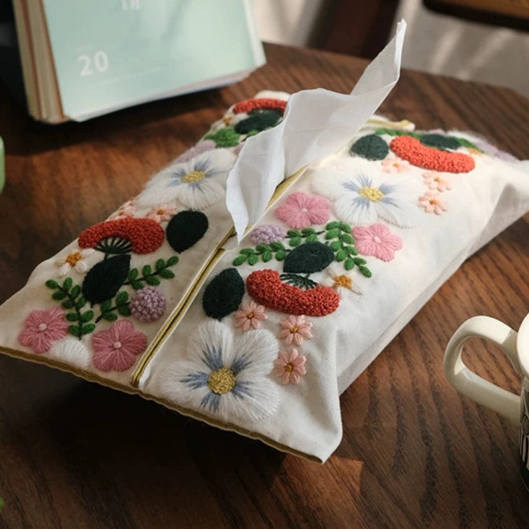 DlY Embroidery -Floral Tissue Box Cover