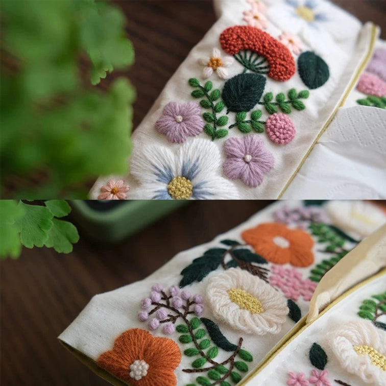 DlY Embroidery -Floral Tissue Box Cover