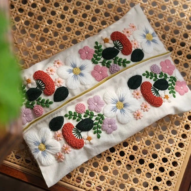 DlY Embroidery -Floral Tissue Box Cover