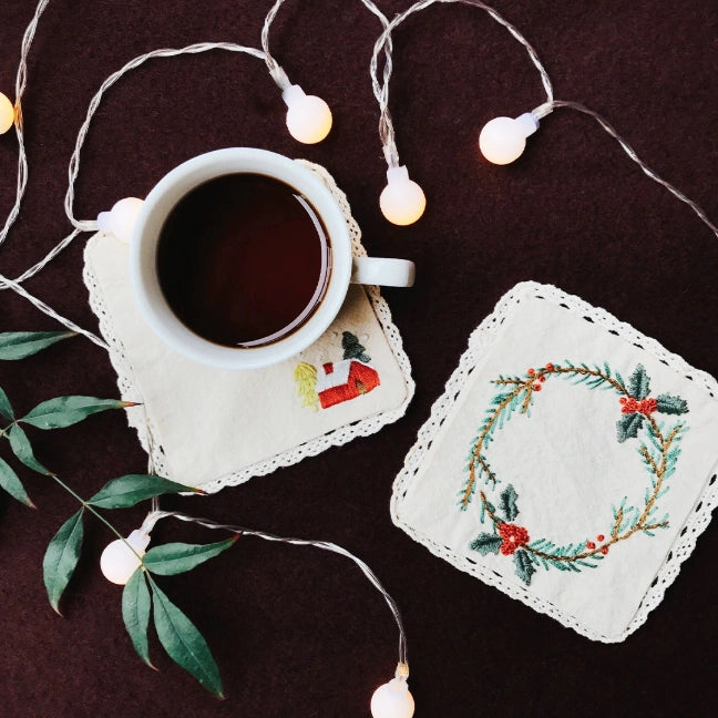DlY Embroidery-Christmas Coaster