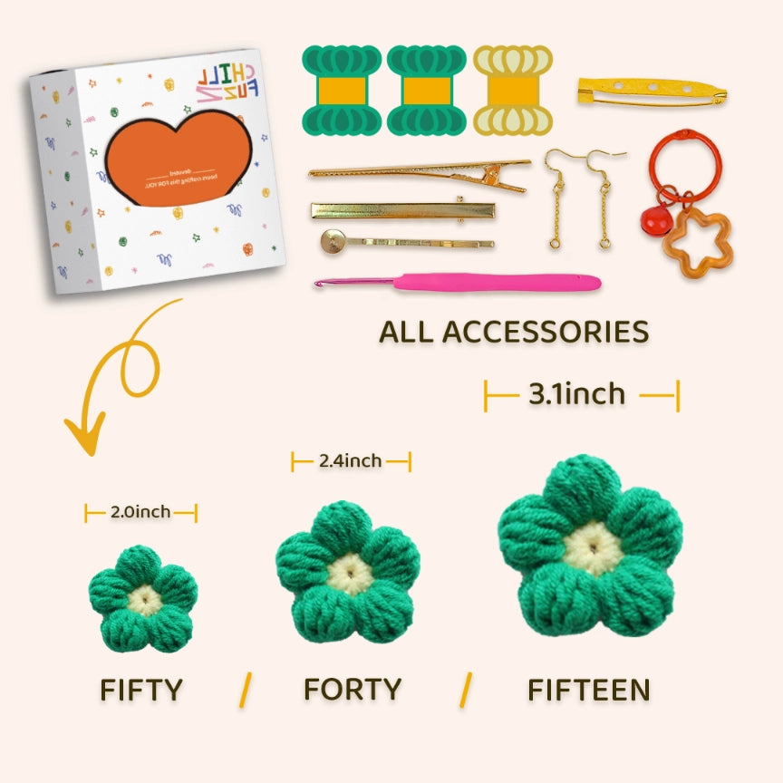 Crochet Kit: 15-50 Pcs Gress Green Puff Flowers