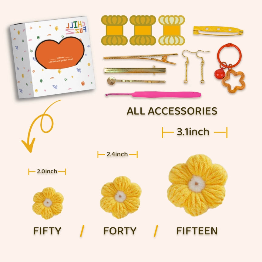 Crochet Kit: 15-50 Pcs Yellow Puff Flowers