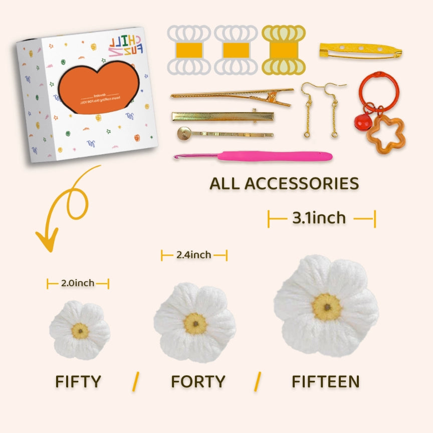 Crochet Kit: 15-50 Pcs White Puff Flowers