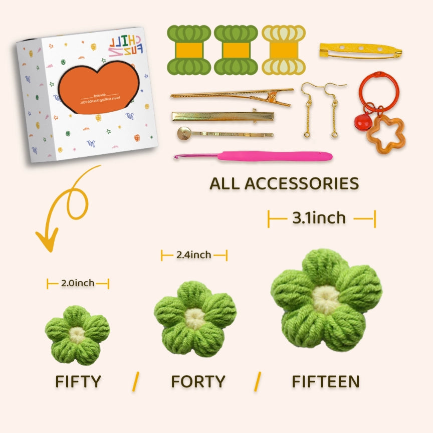 Crochet Kit: 15-50 Pcs Green Puff Flowers