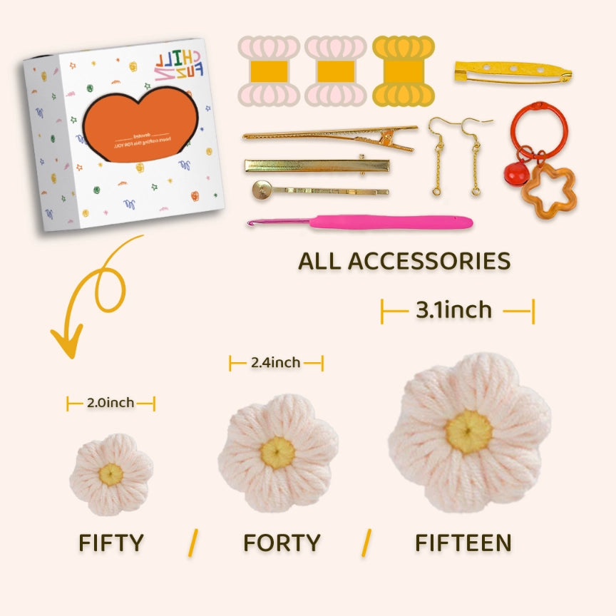 Crochet Kit: 15-50 Pcs Light Pink Puff Flowers