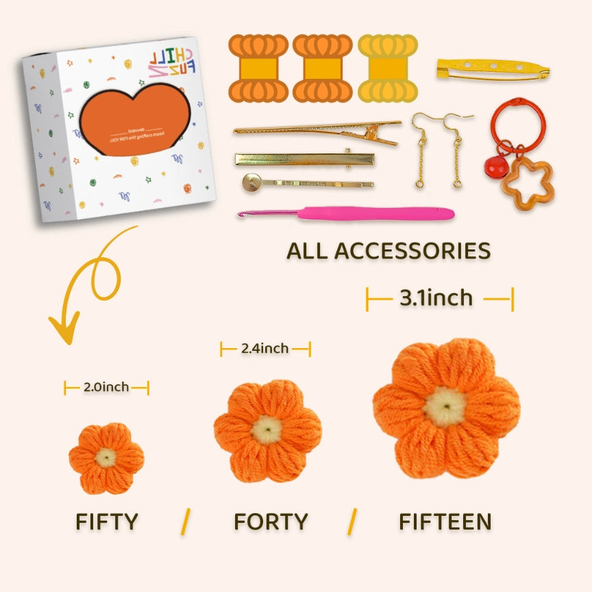 Crochet Kit: 15-50 Pcs Orange Puff Flowers