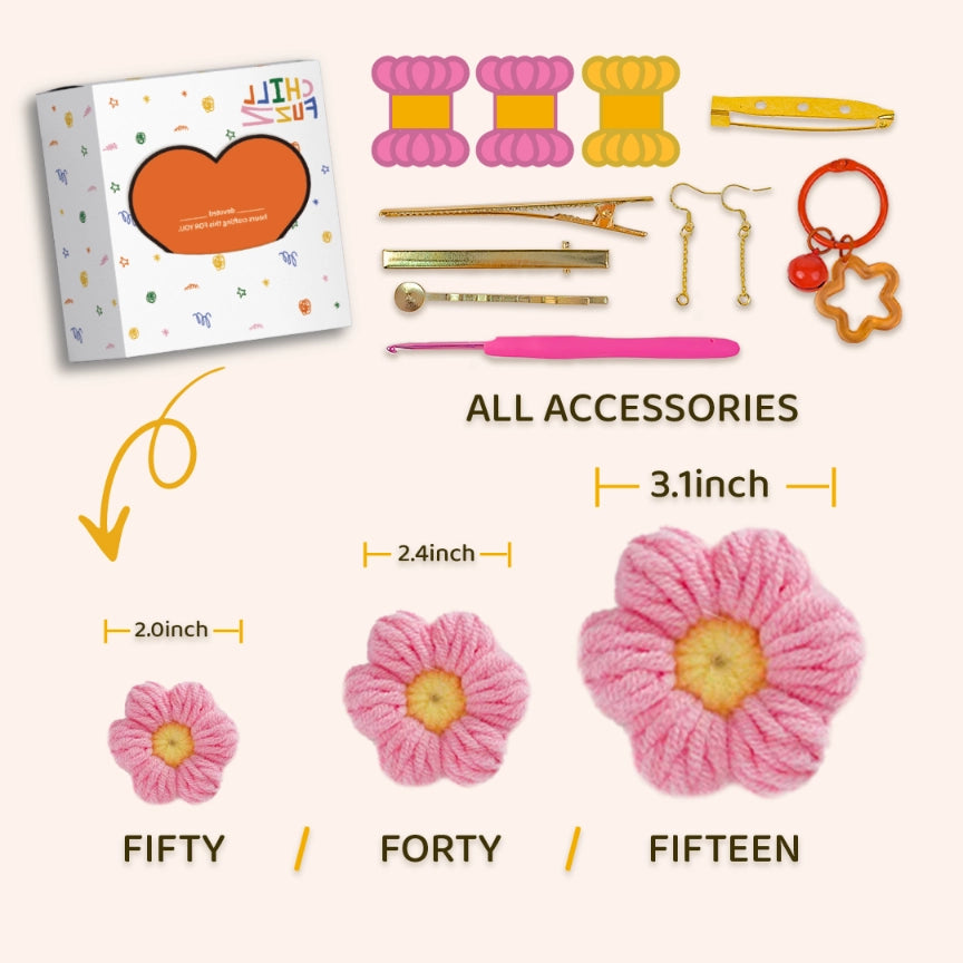 Crochet Kit: 15-50 Pcs Pink Puff Flowers