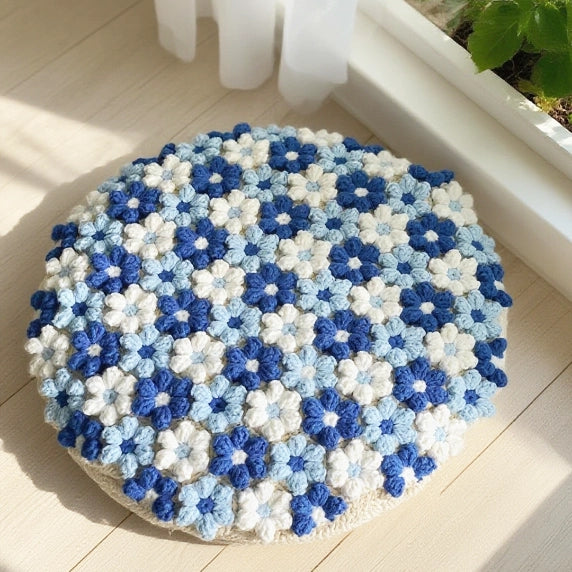 Crochet Kit : 15 - 50 Pcs Blue - Toned Tricolor Puff Flowers