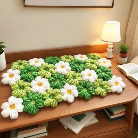 Crochet Kit : 15 - 50 Pcs Green - Toned Tricolor Puff Flowers