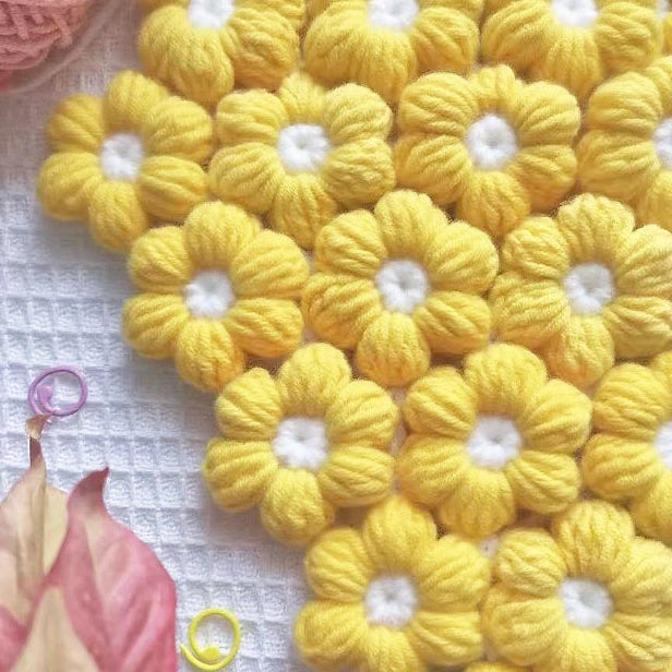 Crochet Kit: 15-50 Pcs Yellow Puff Flowers