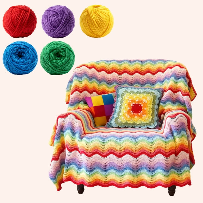Crochet Kit - Wavy Rainbow Blanket Knitting Kit