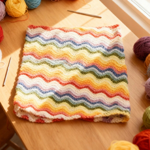 Crochet Kit - Wavy Rainbow Blanket Knitting Kit