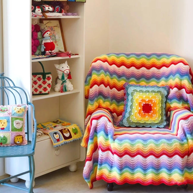 Crochet Kit - Wavy Rainbow Blanket Knitting Kit