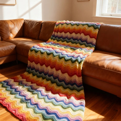 Crochet Kit - Wavy Rainbow Blanket Knitting Kit