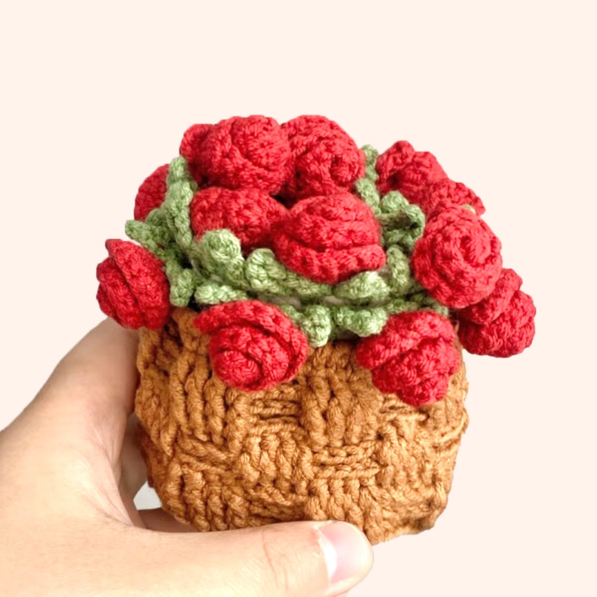 Crochet Kit -  Rose Flower with Basket Coaster