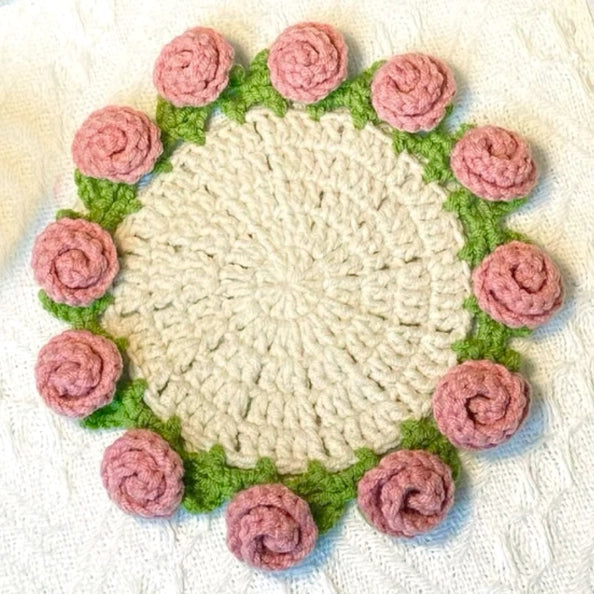Crochet Kit -  Rose Flower with Basket Coaster